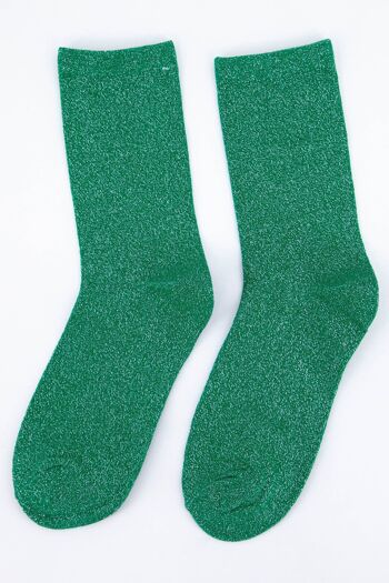 Socquettes à paillettes en coton pour femmes en vert 3