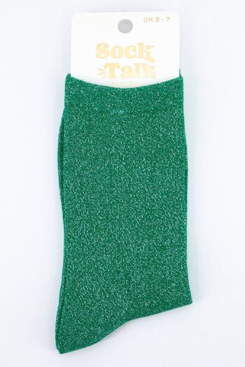 Socquettes à paillettes en coton pour femmes en vert 4