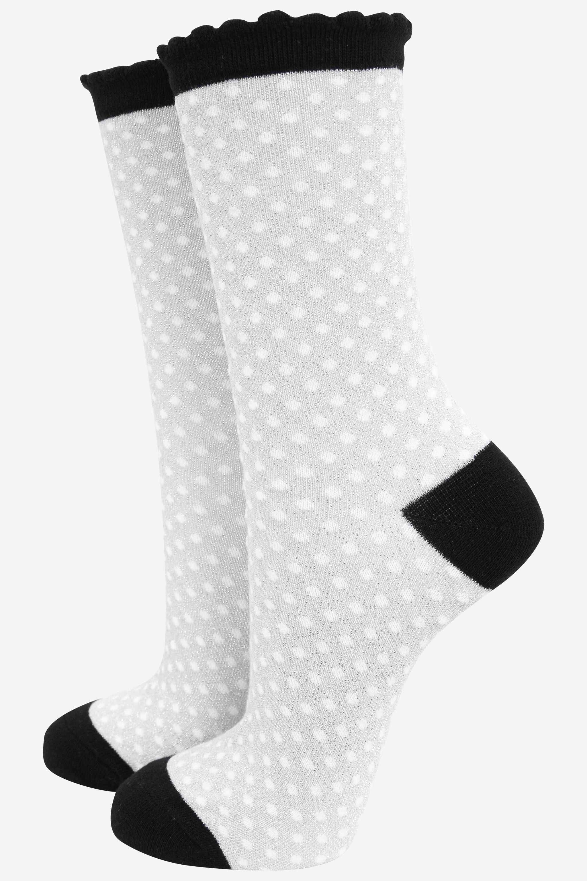 Glitzersocken für Damen - Grau/Schwarz, kleine Punkte