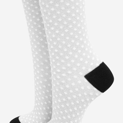 Women's Cotton Glitter Socks Polka Dot Spots Scalloped Top Grey Black