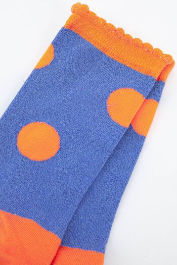 Chaussettes Femme Coton Paillettes Gros Pois Revers Festonné Bleu Orange 2