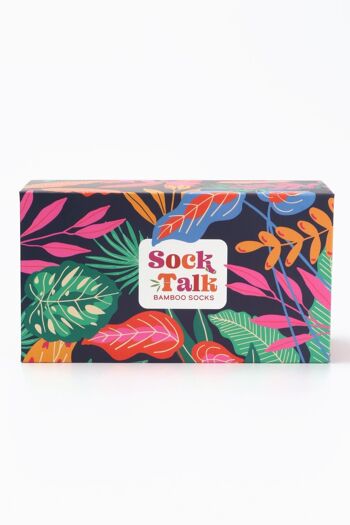 Coffret cadeau Socktalk aux couleurs vives et imprimé feuilles tropicales pour femmes (boîte uniquement) en bleu marine