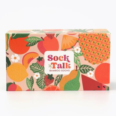 Socktalk-Geschenkbox für Damen mit gemischtem Obstdruck (nur Box) in Creme