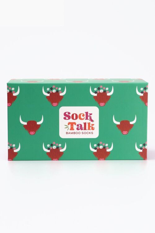 Women's Highland Cow Socktalk Gift Box (Box Only) in Green