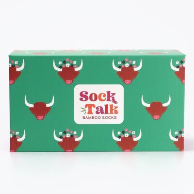 Coffret cadeau Highland Cow Socktalk pour femme (boîte uniquement) en vert