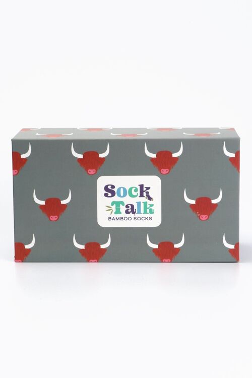 Men's Highland Cow Socktalk Gift Box (Box Only) in Grey