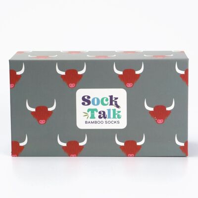 Highland Cow Socktalk-Geschenkbox für Herren (nur Box) in Grau