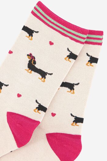 Lunettes de coeur d'amour de chien de saucisse pour femmes, chaussettes en bambou 2