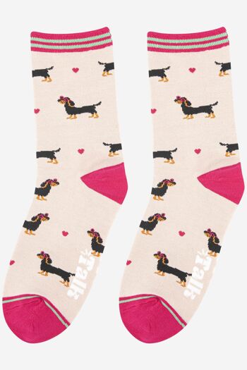 Lunettes de coeur d'amour de chien de saucisse pour femmes, chaussettes en bambou 3
