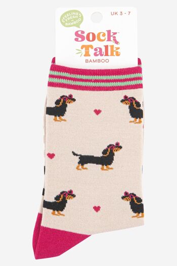 Lunettes de coeur d'amour de chien de saucisse pour femmes, chaussettes en bambou 4