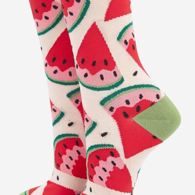 Damen-Socken mit Wassermelonenscheiben und Früchten aus Bambus