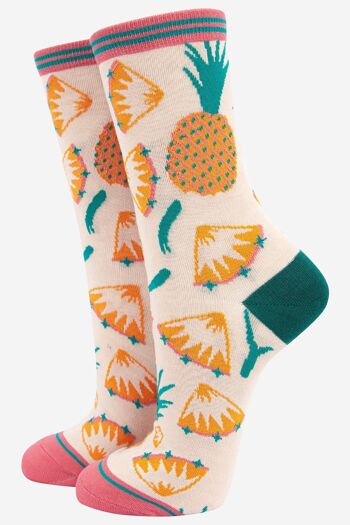 Chaussettes en bambou pour femmes, ananas, fruits 1