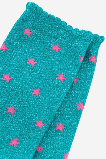 Chaussettes à paillettes en coton mélangé pour femme avec détail étoile en Aqua 2