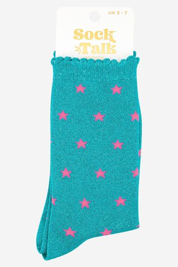 Chaussettes à paillettes en coton mélangé pour femme avec détail étoile en Aqua 4