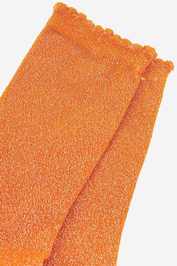 Socquettes en coton mélangé à paillettes pour femme avec revers festonné en mandarine 2