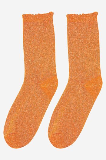 Socquettes en coton mélangé à paillettes pour femme avec revers festonné en mandarine 3