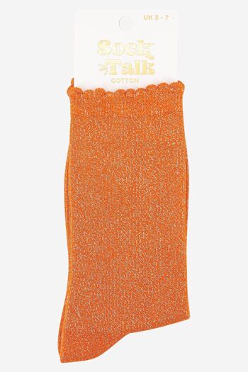 Socquettes en coton mélangé à paillettes pour femme avec revers festonné en mandarine 4