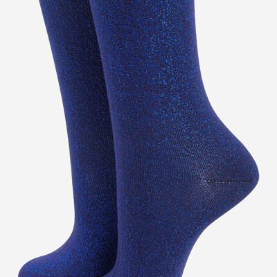 Womens Cotton Glitter Ankle Socks in Midnight Blue