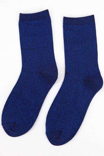Chaussettes en coton à paillettes pour femme en bleu nuit 3