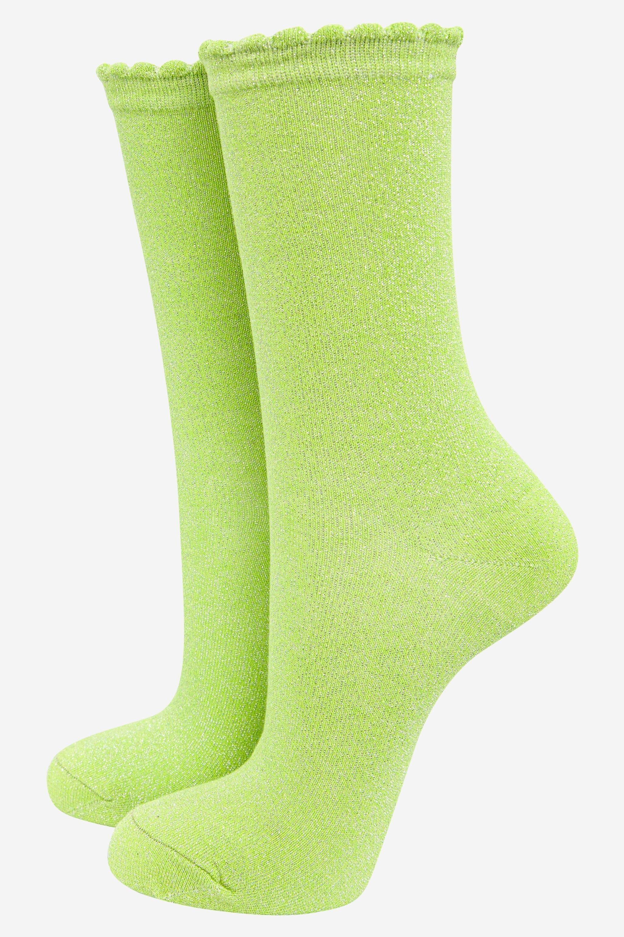 Glitzersocken für Damen - Limettengrün