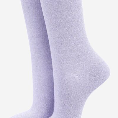 Womens Cotton Blend All Over Glitter Ankle Socks Scalloped Cuff in Lilac