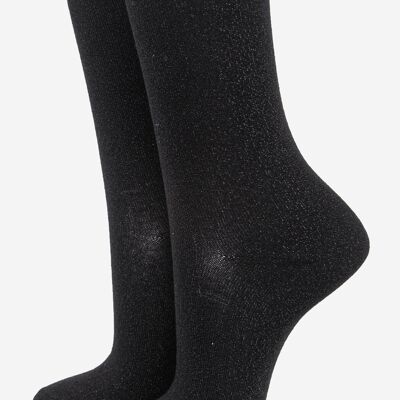 Calzini alla caviglia da donna in misto cotone glitterati con polsino smerlato in nero