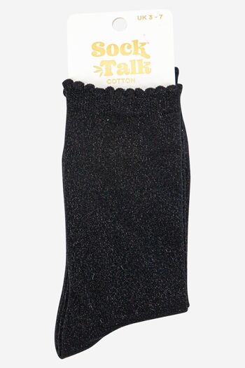 Chaussettes en coton mélangé à paillettes pour femme en noir 4