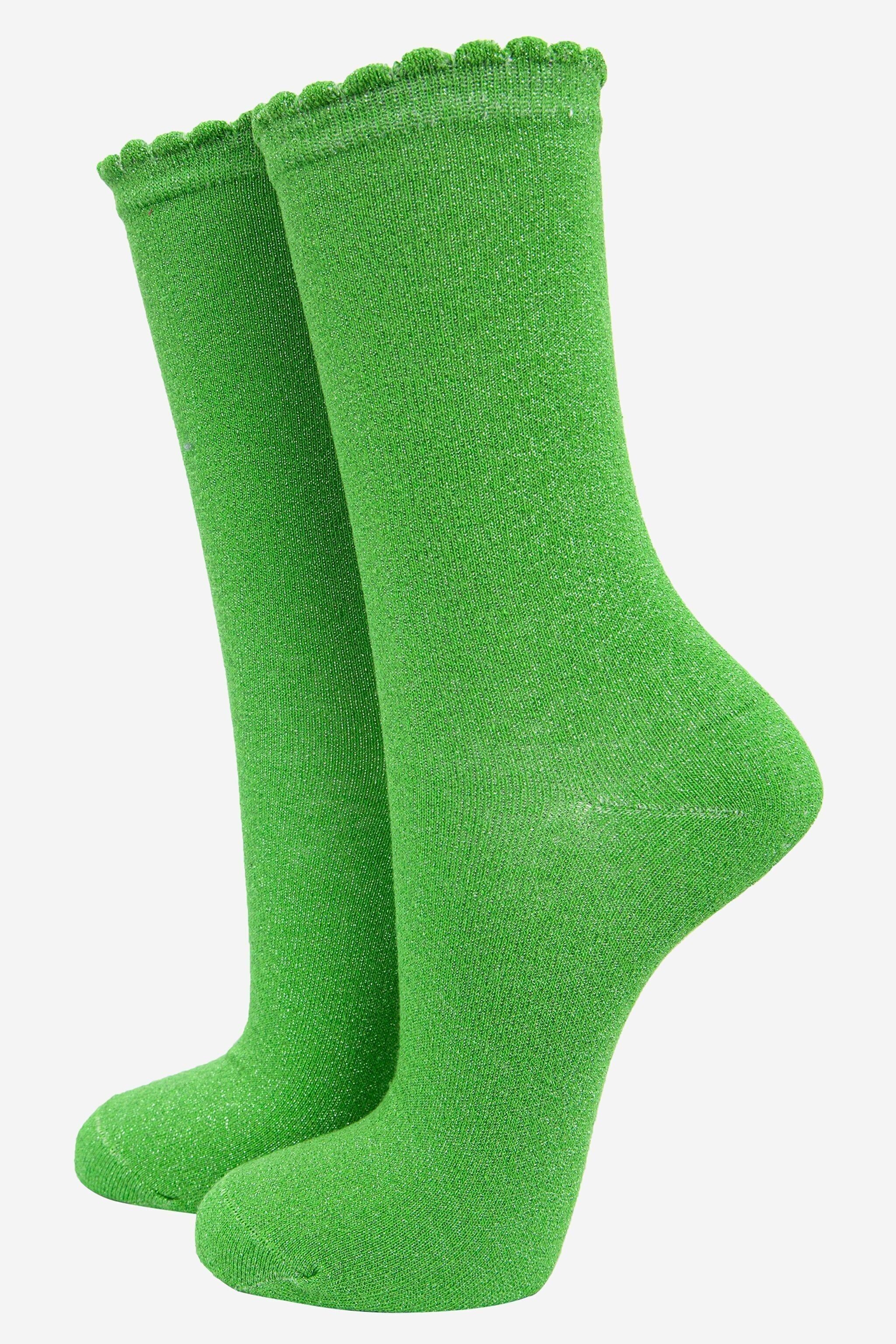 Women's Glitter Socks - Apple Green