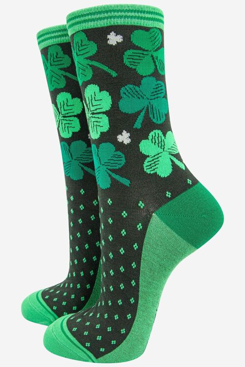 Women's Lucky Irish Shamrock Four Leaf Clover Bamboo Socks