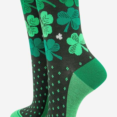 Women's Lucky Irish Shamrock Four Leaf Clover Bamboo Socks