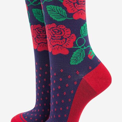 Chaussettes en bambou à imprimé floral rose anglaise pour femmes