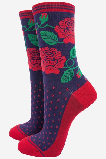 Chaussettes en bambou à imprimé floral rose anglaise pour femmes 1