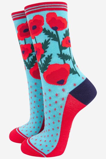 Chaussettes en bambou à imprimé coquelicot pour femmes 1