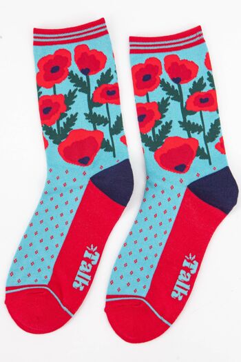 Chaussettes en bambou à imprimé coquelicot pour femmes 3