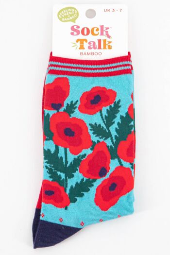 Chaussettes en bambou à imprimé coquelicot pour femmes 4