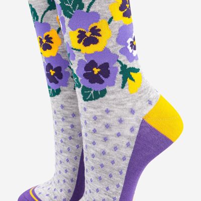 Calcetines de bambú con estampado floral Pansy para mujer