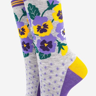 Women's Pansy Floral Print Bamboo Socks