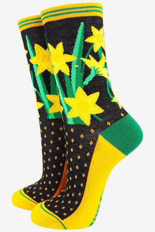 Women's Welsh Daffodil Floral Print Bamboo Socks