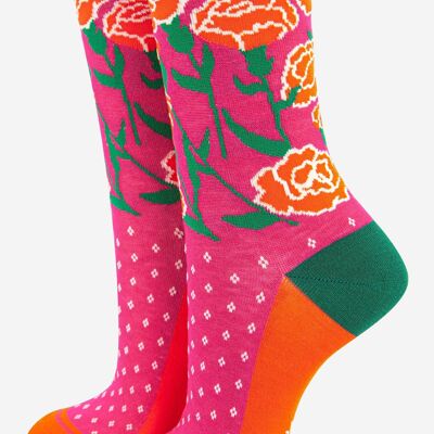 Chaussettes en bambou à imprimé floral et œillets pour femmes