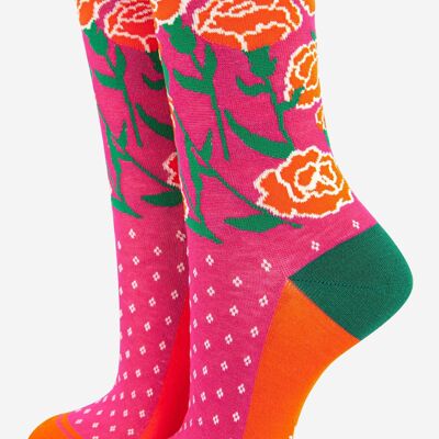 Women's Carnation Floral Print Bamboo Socks