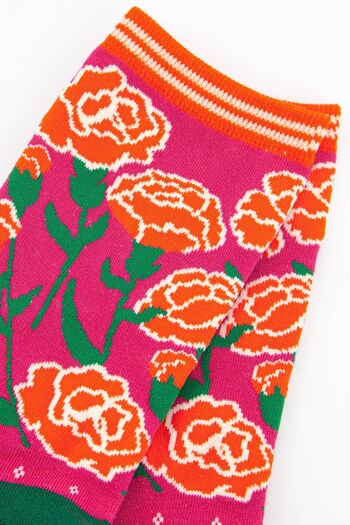 Chaussettes en bambou à imprimé floral et œillets pour femmes 2