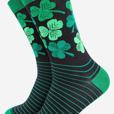 Chaussettes en bambou trèfle à quatre feuilles Lucky Irish Shamrock pour hommes