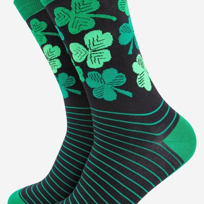 Men's Lucky Irish Shamrock Four Leaf Clover Bamboo Socks