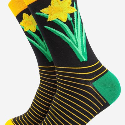 Herren-Socken aus Bambus mit walisischem Narzissen-Blumenmuster