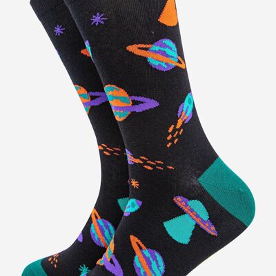 Calcetines de bambú con estampado retro de invasión espacial para hombre