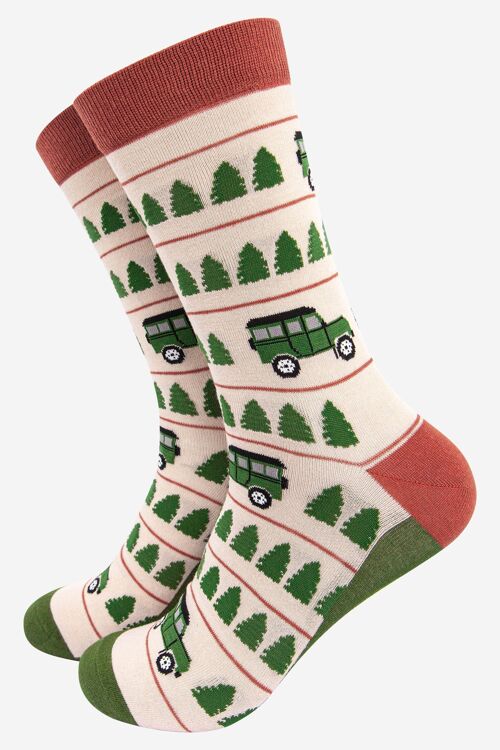 Men's Striped Off Road Vehicle Print Bamboo Socks