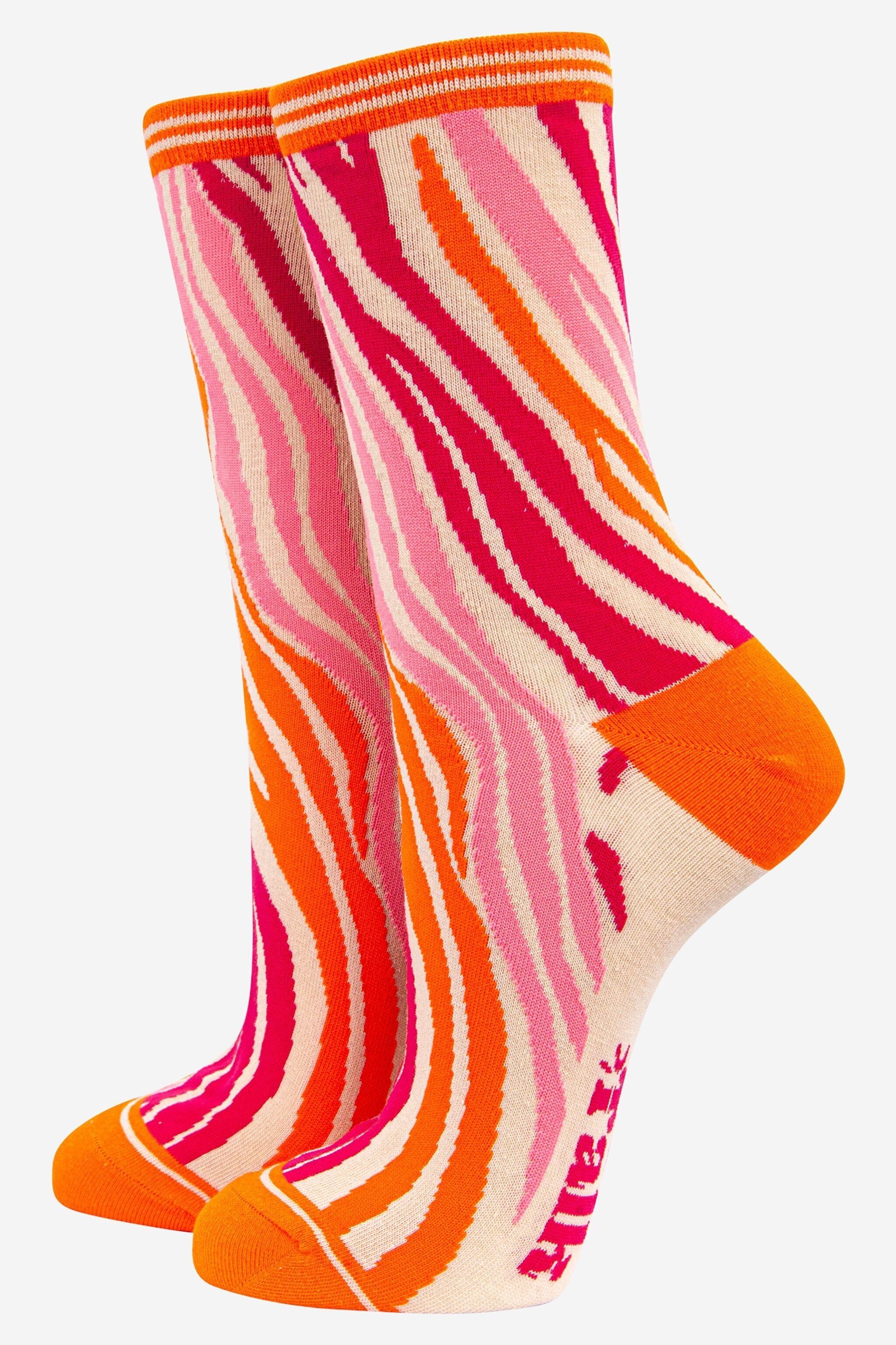 Damen Bambussocken - Orange/Pink, Zebra
