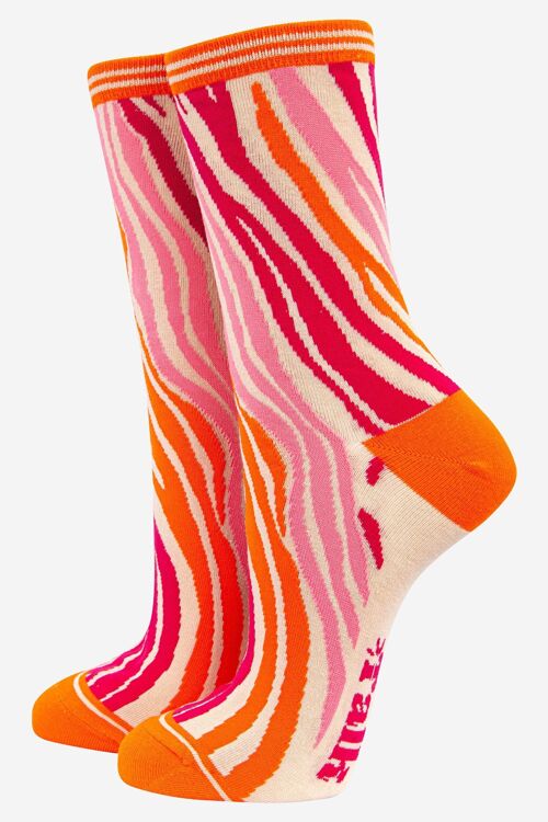Women's Zebra Print Bamboo Socks in Orange Pink