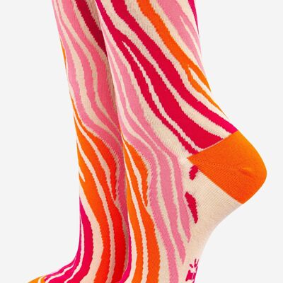 Chaussettes en bambou à imprimé zèbre pour femmes en orange rose