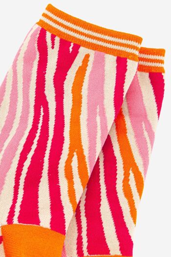 Chaussettes en bambou à imprimé zèbre pour femmes en orange rose 2
